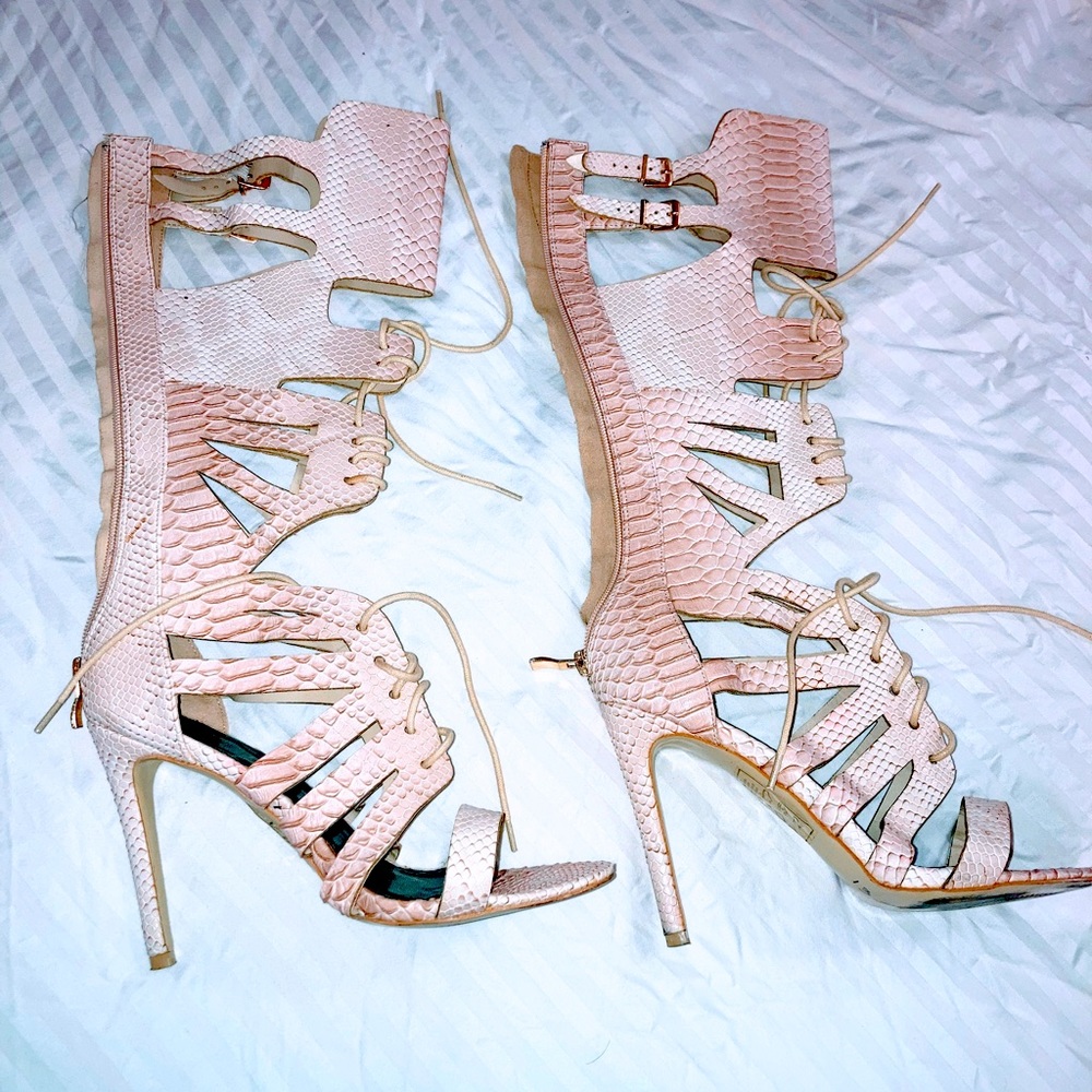 Paper Fox Sterling Taupe Gladiator Cut Out Boots